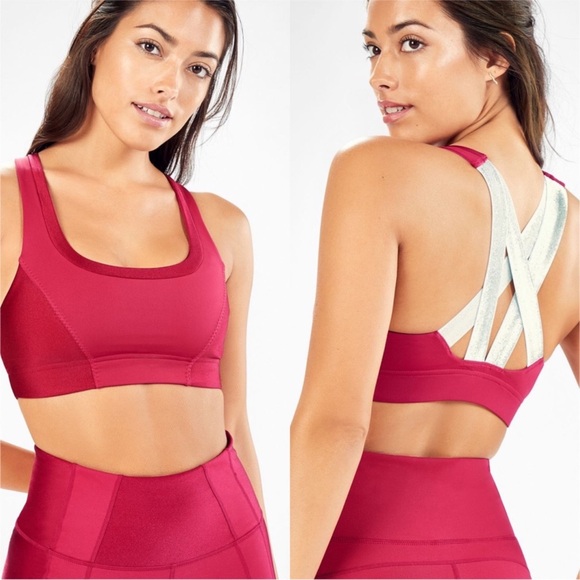 Fabletics Other - Fabletics Burgundy & Silver Criss Cross Sports Bra Size L